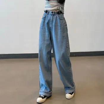 SML 2020. gadam korejiešu stilā, sieviešu džinsa Bikses Gadījuma zils, regulējams, augsta vidukļa džinsus sieviešu plaša kāju bikses (x1529)
