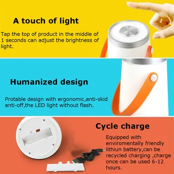 Smuxi Uzlādējams Aptumšojami USB LED Pārgājieni, Kempings Laternu Nakts Gaisma Guļamistabā Galda Lampas Āra Siltā Gaismas Touch Switch