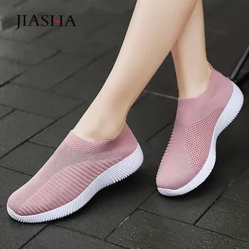 Sneaksrs sieviešu kurpes ir 2021. modes adīšanas elpojošs kājām paslīdēt uz līdzenas apavi ērti ikdienas apavi plus lieluma sieviete