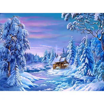 Sniega Scenic DIY 5D Dimanta Glezniecības Pilnībā Kārta Rhinestone Ziemas Ainavu Dimanta Izšuvumi Krustdūrienā Komplekti Mājas Dekoru