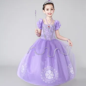 Sofija Princese Kleita Meitenēm Bērnu Meitene Sofija Cosplay Kostīmi Bērniem Puses Drēbes Ziedu Drukas Bērniem Oficiālu Violeta Frocks