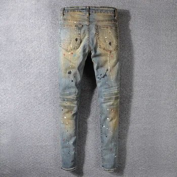 Sokotoo Vīriešu krāsotas caurumi ripped saplēstās džinsa džinsi Vintage blue problemātisko stiept džinsa bikses Augstas kvalitātes
