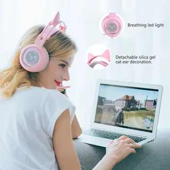 SOMiC G951pink Spēļu Austiņu 7.1 Surround-skaņu, Kaķis, Auss, Stereo Trokšņa Slāpēšanas Vadītājs Tālrunis Vibrācijas LED USB Austiņas Meitene