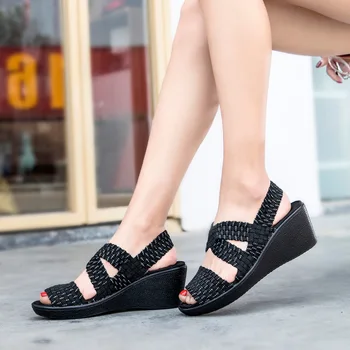 Sommer Platformu Sandales 2020. Gadam, Modes Sieviešu Sandales Platformas Kurpes Gadījuma Sieviete Peep Toe Melnas Platformas Sandales