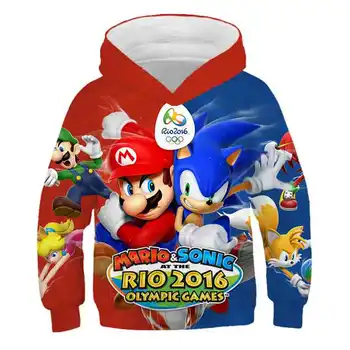 Sonic Ezis hoodies pusaudžu meitenes Mario rudens 3D Bērniem, mētelis, Džemperis sporta Krekls Tracksuit bērniem drēbes Anime tops