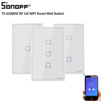 Sonoff TX T2 MUMS 1/2/3 banda Smart Tālvadības Wifi Slēdzis gaismas slēdzis sienas touch RF433mhz Slēdzis strādā ar Alexa