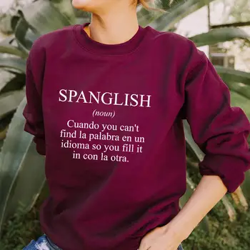 Spanglish spāņu Burtiem Iespiests Sieviešu Kokvilnas Krekli Jaunas Smieklīgi Gadījuma Meksikas O-veida Kakla Džemperis ar garām Piedurknēm Topi