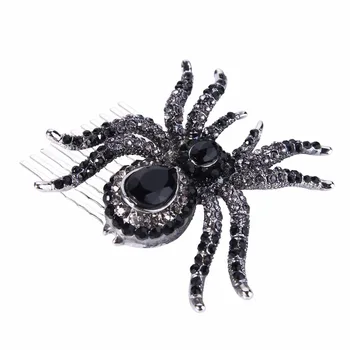 Spider Matu Rotas Sievietēm Dzīvnieku Šūnu HeadPiece Kristāla Rhinestone Pin Klipu Black Piederumi Ziemassvētku Dāvanu