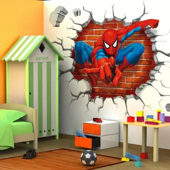 Spiderman Karikatūra Tapetes, Uzlīmes Varonis PVC Ūdensnecaurlaidīga 3D Adesivo Sienas Uzlīmes Bērniem, Telpu Dekorēšana, Rotaļlietas, Mājas Dekoru Mūsdienu