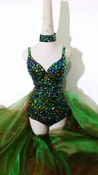 Spilgti Kristāli sexy Bodysuit dziedātāja DJ sieviešu kostīmu džeza deju tērpi catwalk darbības apģērbu vadošo dejotāju Tērpi