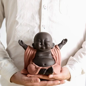 Spilgti Violetā Māla Buda Maitreja Miniatūras Darbvirsmas Keramikas Smaidu Budas Attēls Budisms Rotājumu Mājas Dekori Aksesuāri