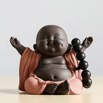 Spilgti Violetā Māla Buda Maitreja Miniatūras Darbvirsmas Keramikas Smaidu Budas Attēls Budisms Rotājumu Mājas Dekori Aksesuāri
