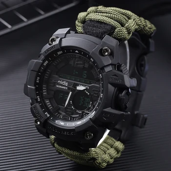 Sporta Vīriešu skatīties 50m Kompass Daudzfunkcionālas Militāro rokas pulksteņi LCD Ciparu Hronometrs Gumijas Ūdensizturīgs, Gaismas rokas pulksteni