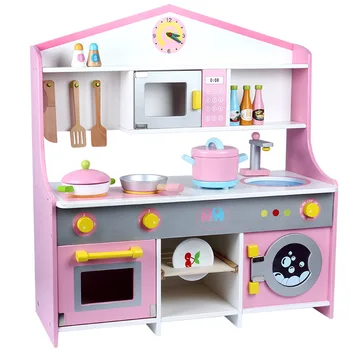 Spēlēt Virtuve Meitene Koka Imitācijas Virtuves Plīts, Mikroviļņu Krāsns, Veļas Mašīna, Trauki, Rotaļlietas Bērniem, Dzimšanas diena Dāvanas