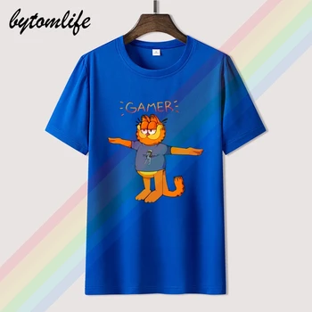 Spēlētājs Garfield [Crazy Frog T Rada] T-Krekls Vīriešu Vasaras Melns Kokvilnas, ar Īsām Piedurknēm O-t-veida Kakla Krekli, Topi, t-veida Unisex