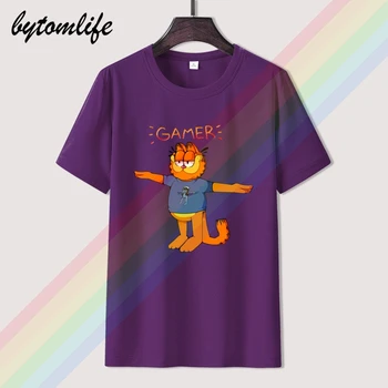 Spēlētājs Garfield [Crazy Frog T Rada] T-Krekls Vīriešu Vasaras Melns Kokvilnas, ar Īsām Piedurknēm O-t-veida Kakla Krekli, Topi, t-veida Unisex