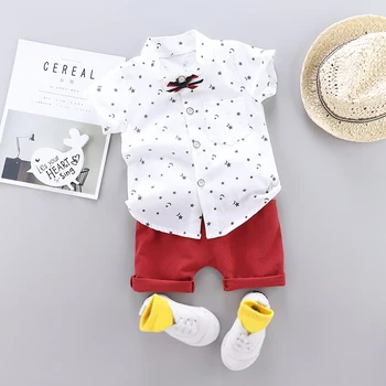 Star Print Puika Džentlmenis Tērpiem Uzvalkā ar Īsām Piedurknēm Toddler tauriņu Krekls Topi+Sarkanas Bikses, Vasarā Bērniem noteikti 0-4Y