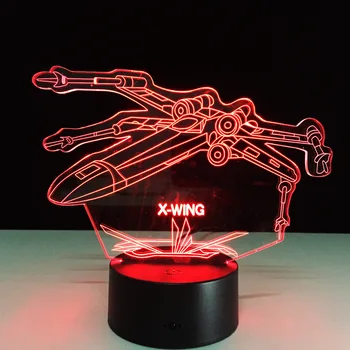 Star Wars X-Wing Akrila 3D Nakts Gaisma LED Stereo Vision 3D Lampu 7 Krāsas Maiņa USB Guļamistaba Nakts gaisma Galda lampas