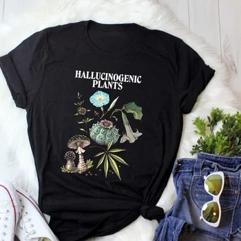 Starqueen-JBH Halucinogēno Augu T-Krekls Unisex Hipsters Vintage Modes Marihuānas Sēņu Tee