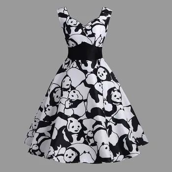 Stilīgs Bārs Vasarā Pludmale Kend Kleitas Sievietēm Vintage Panda Printed Kleita Bez Piedurknēm Dāmas Strappy-Line Šūpoles Camis Kleita