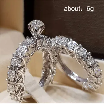 Stilīgs kārta saderināšanās gredzenu komplekts classic kārta kristāls rotaslietas kāzu luksusa dāvanu