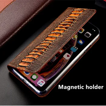 Strausu raust īstas ādas magnētisko telefonu gadījumā Samsung Galaxy A91/A81/A71/A51/A41/A31/A21/A11 pārsegu kartes turētāju būtiska