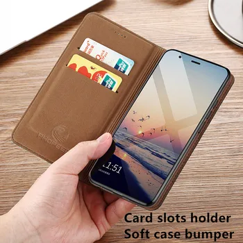 Strausu īstas ādas magnētisko tālruni somā karšu turētājs Xiaomi Poco X3 NFC/POCOphone F1/Xiaomi POCO F2 Pro maciņš uz lietu