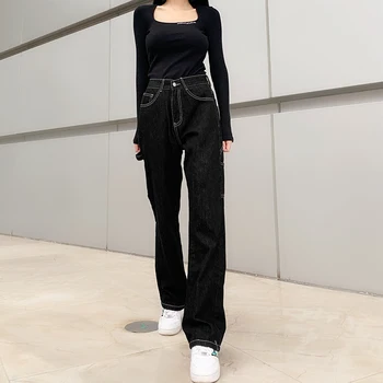 Streetwear Joggers Sieviešu Baggy Džinsa Džinsi Harajuku Gadījuma Augstas Starām. Plaša Kāju Bikses Vintage Melnas Bikses y2k Cuteandpsycho