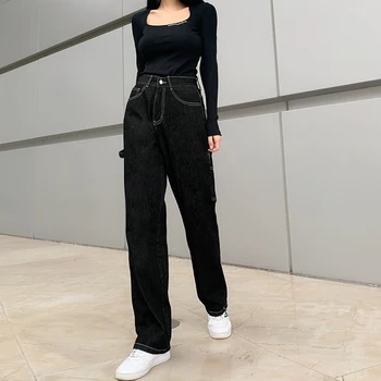 Streetwear Joggers Sieviešu Baggy Džinsa Džinsi Harajuku Gadījuma Augstas Starām. Plaša Kāju Bikses Vintage Melnas Bikses y2k Cuteandpsycho