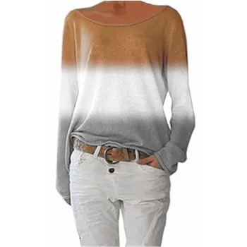 Streetwear sieviešu top apģērbs Sieviešu Modes Gadījuma kaklasaišu Krāsošanas/Leopard Crewneck garām Piedurknēm T-Krekls, t-veida Topi, sieviešu apģērbs