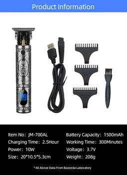 Sudraba 10W Hair Clipper Metāla Uzlabot T9 Matu Trimmeris LED Displejs, Matu Griešanas Mašīna USB Uzlādes Bārdas Trimmeris