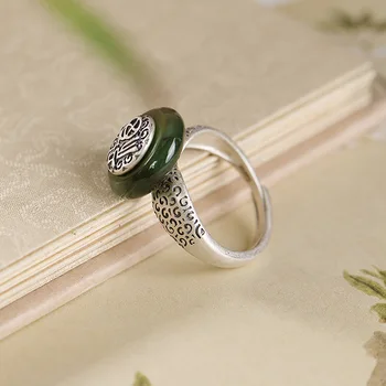 Sudraba 925 gredzenu Smaragds gredzenu rotaslietas sieviete sudraba Hetian jade drošas sprādzes ar retro svētību atvēršanas regulēšana