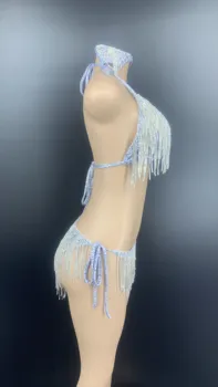 Sudraba Rhinestones Bārkstis Krūšturis, Īsa Maska, Apģērbs Bar Bikini Kostīms Sieviešu Deju Apģērbs Uzstādīt Balli Valkā Uzstādīt YOUDU