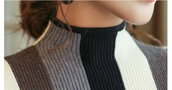 Sueter mujer invierno ir 2021. garām piedurknēm svītrainu Trikotāžas džemperis sieviešu modes elegants rudens puloveri augstu uzrullētu apkakli džemperis 1327 80