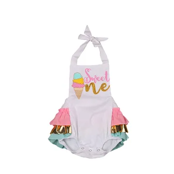 Summer Infant Bērnu Apģērbu Jaundzimušais Meitene Kokvilnas Romper Salds saldējums Drukāt Princese Trīs slāņu Mežģīnes Priekšgala Jumpsuit Sunsuit
