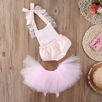 Super Cute Baby Girl Bodysuit+Tutu Svārki Apģērbu Komplekts Jaundzimušo Bērnu Meitene Mežģīņu Ziedu Pavada Bodysuit+Tilla Svārki 2gab Tērpiem