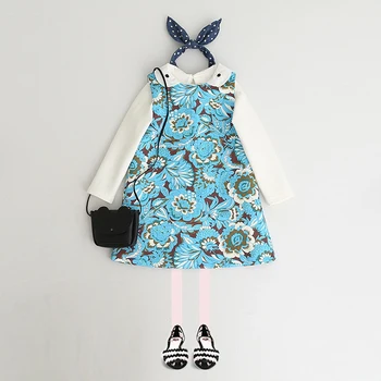 Svaigi stila Bērnu Meitenes Kleita Zilā Ziedu Raksts, Drēbes Bērniem Kleita Princese Kāzu Toddler Rudens Meitene Bērnu Apģērbs
