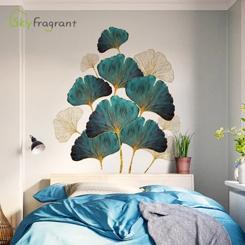 Svaigām lapām sienas uzlīmes pašlīmējošās guļamistaba dekors dzīvojamā istaba dīvāns fona sienas dekori mājās silts uzlīmes istabas dekorēšanai