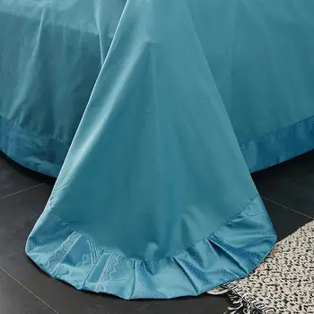 Svetanya Debesis Zilas Eiropas Baroka Izšuvumi Gultas Komplekts Žakarda Zīds Kokvilna Bedlinens Queen, King Size Duvet Cover Set