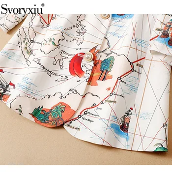 Svoryxiu Dizaineru Modes Biroja Dāma Žakete Divas Gabals, kas Sieviešu 3/4 Piedurknēm Karte Drukāt Mētelis + Bikses Rudens Ziemas Kostīmi