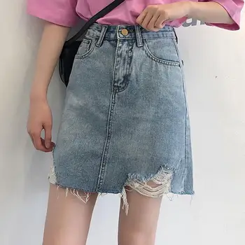 Svārki Sieviešu Džinsa Plus Lieluma Cietu Pogas, Kas Vienkārši Korejiešu Stilā Harajuku Retro Pakete Hip Slim Elegants Streetwear Sieviešu Brīvā Laika