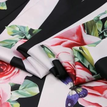 Svītru sicīlijas rozes digitālo apdrukāta auduma kleita poliestera soft zīda satīna auduma sieviešu krekls atdarināt šūšanas audums