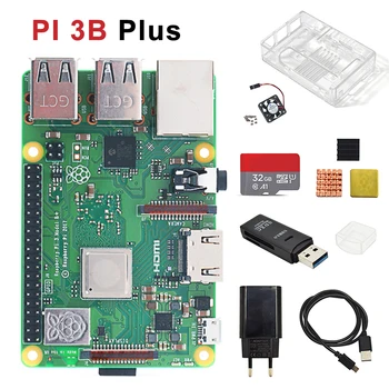 Sākotnējā Aveņu Pi 3B plus modelis komplekts ar Caurspīdīgu gadījumā+ siltuma izlietne ES varu + USB karšu lasītājs