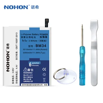 Sākotnējā NOHON BM34 Akumulatoru Xiaomi Mi Piezīme Pro 4GB RAM 3090mAh Augstas Kapacitātes Akumulatoru Nomaiņa Bez Instrumentiem, Mazumtirdzniecības Iepakojumā