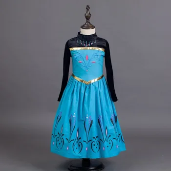 Sākotnējā Saldēti Anna Princese Kleita Kokvilnas Halloween Cosplay Custume Meitenei garām Piedurknēm Bērnu Apģērbs