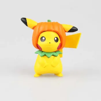 Sākotnējā Takara Tomy Pokemon Pikachu Anime Multfilmu Rīcības Attēls Rotaļlietas Kulons Lelles Q Versija Halloween Ķirbju Pickachu Modelis