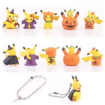 Sākotnējā Takara Tomy Pokemon Pikachu Anime Multfilmu Rīcības Attēls Rotaļlietas Kulons Lelles Q Versija Halloween Ķirbju Pickachu Modelis