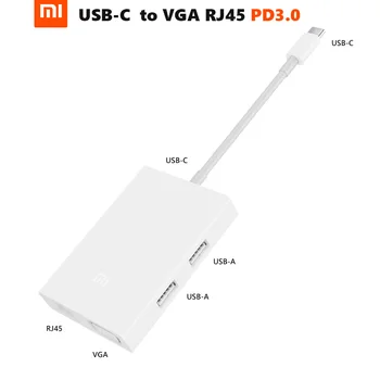 Sākotnējā Xiaomi USB-C VGA RJ45 Multi-Funkcionālo Lādētāju Extender 2K/60Hz 1000Mbps PD3.0 65W Max Datu pārraides Mezgls