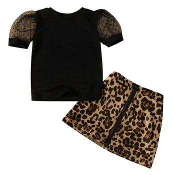 Sākotnējā Zebra Atcerieties, Meitene apģērbu komplekts mežģīņu īsām piedurknēm top+rāvējslēdzējs Leoparda svārki divas gabals, kas vasaras toddler meitene tērpiem