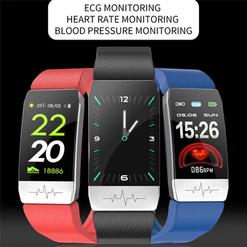 T1 Smart Aproce Ar Ķermeņa Temperatūra EKG Fitnesa Tracker Aproce Sirds ritma Monitors Smart Skatīties Sports Vīriešu un Sieviešu Grupa VS E66